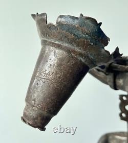 Grande Lampe À Suif À Quatre Becs En Fer Forgé Haute Époque