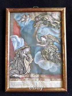 Gravure XVIIIe Habillée soie brochée peinte à l'Aquarelle, Travail de Couvent