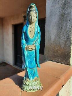 Guan Yin, en terre cuite, glaçure turquoise- Chine Fin 19ème siècle