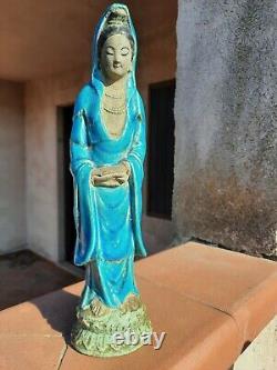Guan Yin, en terre cuite, glaçure turquoise- Chine Fin 19ème siècle