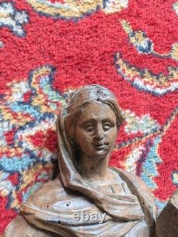 HAUTE ÉPOQUE Bois Sculpté XVIIe-XVIIIe Siècle Art Sacré Vierge a l'enfant