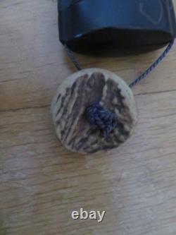 Inro Boîte Médical Japon Antique Bois Laque decors naturaliste avec ojime cerf