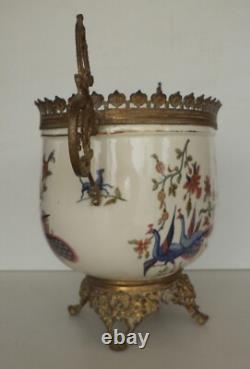 Jardiniere Faience Vase Monture Bronze Choisy Le Roi Fleurs Coupe Modele Au Chat