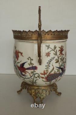 Jardiniere Faience Vase Monture Bronze Choisy Le Roi Fleurs Coupe Modele Au Chat