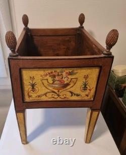 Jardinière cache pot en bois peint XIX ème polychrome decor antique art