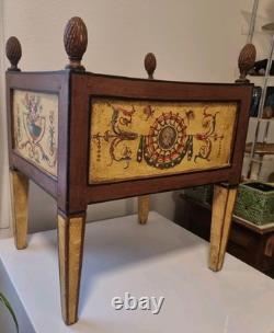 Jardinière cache pot en bois peint XIX ème polychrome decor antique art