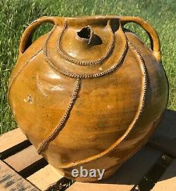 Jarre à huile, poteries XVIIIe en terre cuite vernissée, buire jaune orangé