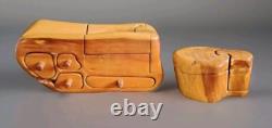 Joli Duo De Boîtes De Craig Boland En Cèdre, Art Populaire Americain Année 70