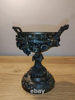 Jolis ANCIENNE PETIT COUPE VIDE POCHE BAGUIER EN BRONZE décor Salamandre Normand