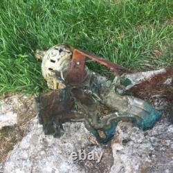 Lot de 2 Anciens Chenet de cheminée en Bronze tête de lion à l'anneau