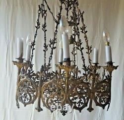 Lustre église bronze laiton fleur de lys la Jérusalem céleste XIX 6 lumières