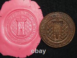 MATRICE DE SCEAU CUIVRÉ FOURRÉ AU PLOMB 48mm TOUR FLEUR DE LYS BLASON ROYAL