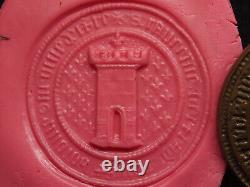 MATRICE DE SCEAU CUIVRÉ FOURRÉ AU PLOMB 48mm TOUR FLEUR DE LYS BLASON ROYAL