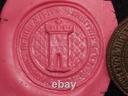 MATRICE DE SCEAU CUIVRÉ FOURRÉ AU PLOMB 48mm TOUR FLEUR DE LYS BLASON ROYAL