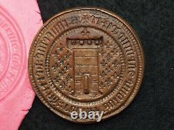 MATRICE DE SCEAU CUIVRÉ FOURRÉ AU PLOMB 48mm TOUR FLEUR DE LYS BLASON ROYAL