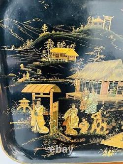 Magnifique Plateau Napoléon III à décor chinoisant, carton bouilli