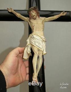 Magnifique grand christ en bois polychrome napoléon III religion