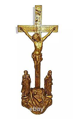 Magnifique sainte famille christ en bois doré 19ème religion