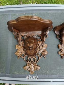 Magnifiques Paires de CONSOLES/ ETAGERE De La Forêt Noire Bois Sculpté Ancien