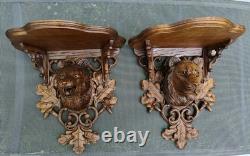 Magnifiques Paires de CONSOLES/ ETAGERE De La Forêt Noire Bois Sculpté Ancien