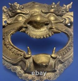 Masque chinois ancien en bronze doré Démon gardien XIXe / début XXe siècle