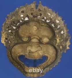 Masque chinois ancien en bronze doré Démon gardien XIXe / début XXe siècle