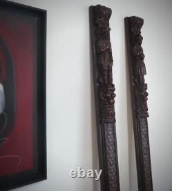 Montants en bois sculptés-Reliefs motifs campagnards en Hêtre sculptés-Estaminet