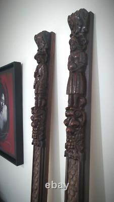 Montants en bois sculptés-Reliefs motifs campagnards en Hêtre sculptés-Estaminet