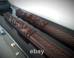 Montants en bois sculptés-Reliefs motifs campagnards en Hêtre sculptés-Estaminet