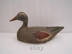 N1 Ancien leurre canard appelant de chasse en bois sculpté peint art populaire