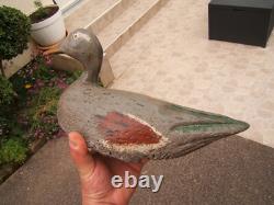 N1 Ancien leurre canard appelant de chasse en bois sculpté peint art populaire