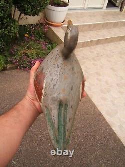 N1 Ancien leurre canard appelant de chasse en bois sculpté peint art populaire
