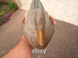 N1 Ancien leurre canard appelant de chasse en bois sculpté peint art populaire