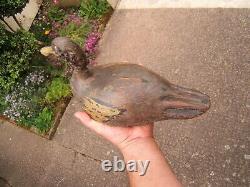 N2 Ancien leurre canard appelant de chasse en bois sculpté peint art populaire