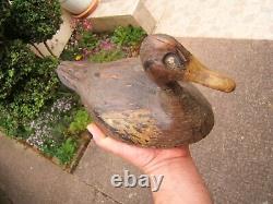 N2 Ancien leurre canard appelant de chasse en bois sculpté peint art populaire