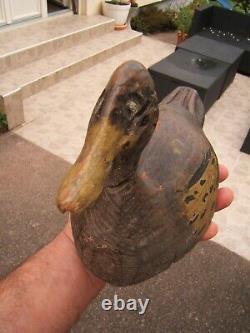 N2 Ancien leurre canard appelant de chasse en bois sculpté peint art populaire
