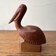 Objet D'art Populaire Japonais En Bois De Sculpture D'oiseau P&eacute;lican