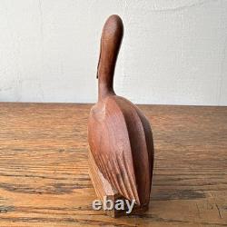 Objet d'art populaire japonais en bois de sculpture d'oiseau pélican