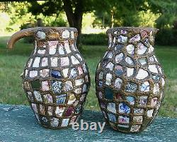 PIQUE ASSIETTE, 2 jolis vases pique assiette, céramique, mosaique, PIC ASSIETTE