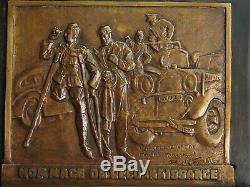 PLAQUE BRONZE MASSONET OEUVRE AUTOMOBILES CAPITAINE René VILLEMIN INVALIDE WW1