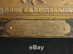 PLAQUE BRONZE MASSONET OEUVRE AUTOMOBILES CAPITAINE René VILLEMIN INVALIDE WW1