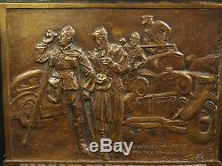 PLAQUE BRONZE MASSONET OEUVRE AUTOMOBILES CAPITAINE René VILLEMIN INVALIDE WW1