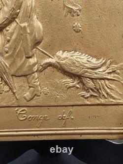 PLAQUE XIXéme Satirique BRONZE Doré Caricature NAPOLEON III déchu 26x22cm 1,3kg