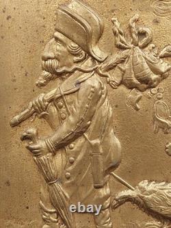 PLAQUE XIXéme Satirique BRONZE Doré Caricature NAPOLEON III déchu 26x22cm 1,3kg