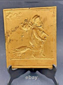 PLAQUE XIXéme Satirique BRONZE Doré Caricature NAPOLEON III déchu 26x22cm 1,3kg
