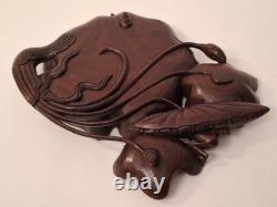 PLATEAU VIDE POCHE BOIS SCULPTE INDOCHINE/CHINE (GRENOUILLE LOTUS) Décoretout31