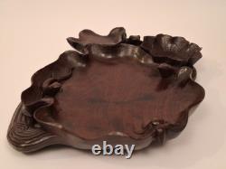 PLATEAU VIDE POCHE BOIS SCULPTE INDOCHINE/CHINE (GRENOUILLE LOTUS) Décoretout31