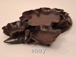 PLATEAU VIDE POCHE BOIS SCULPTE INDOCHINE/CHINE (GRENOUILLE LOTUS) Décoretout31