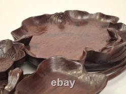 PLATEAU VIDE POCHE BOIS SCULPTE INDOCHINE/CHINE (GRENOUILLE LOTUS) Décoretout31