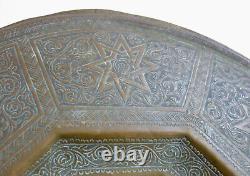PLATEAU en CUIVRE, art islamique, Ottoman, Maroc, Tunisie, oriental, 19eme, 35 cm